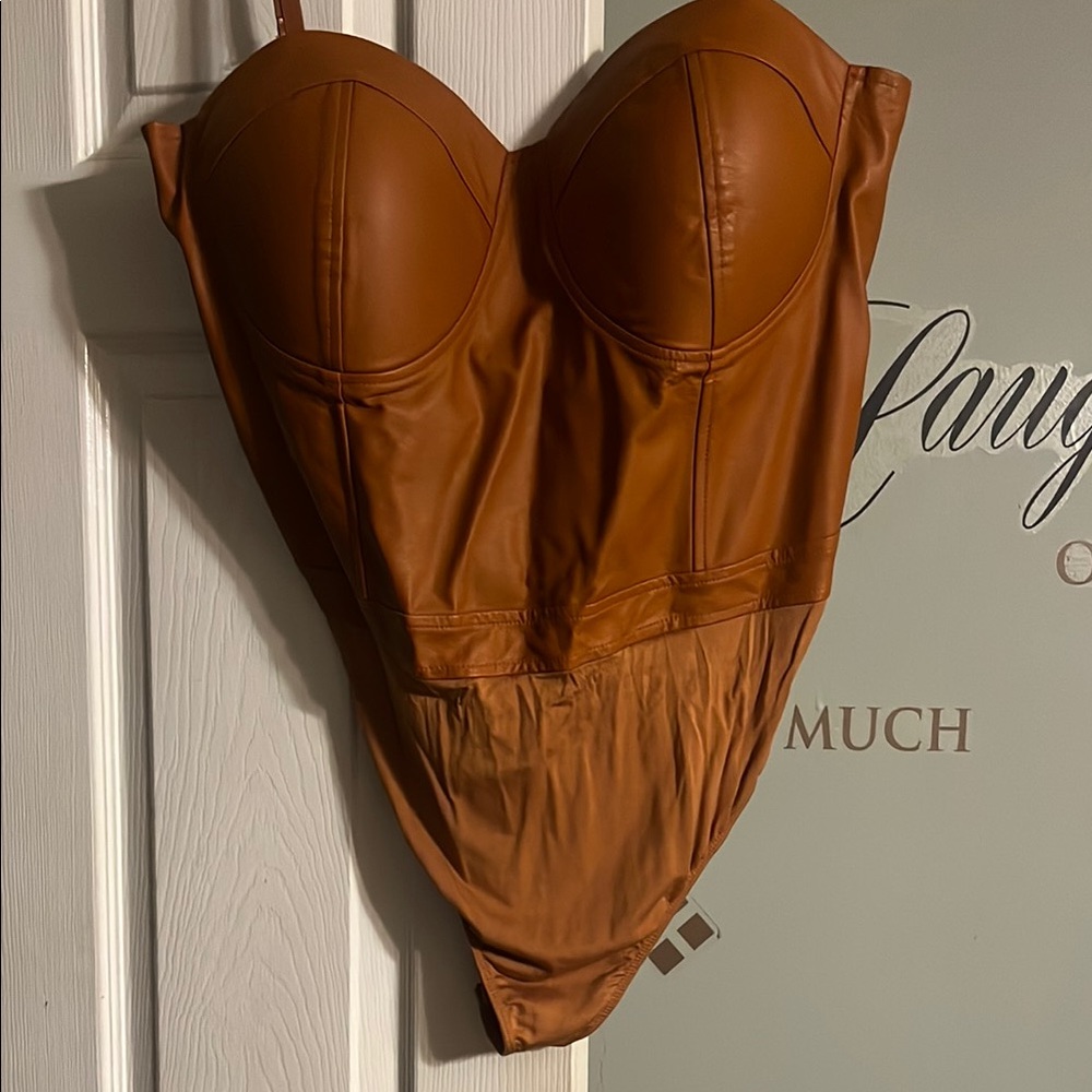 Brown Faux Leather Bodysuit